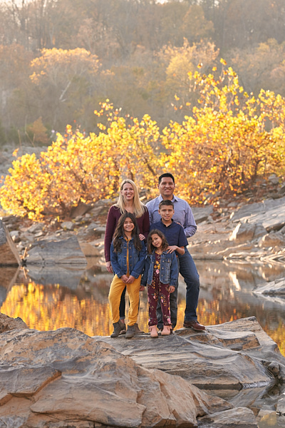 Family walking in a wooded path